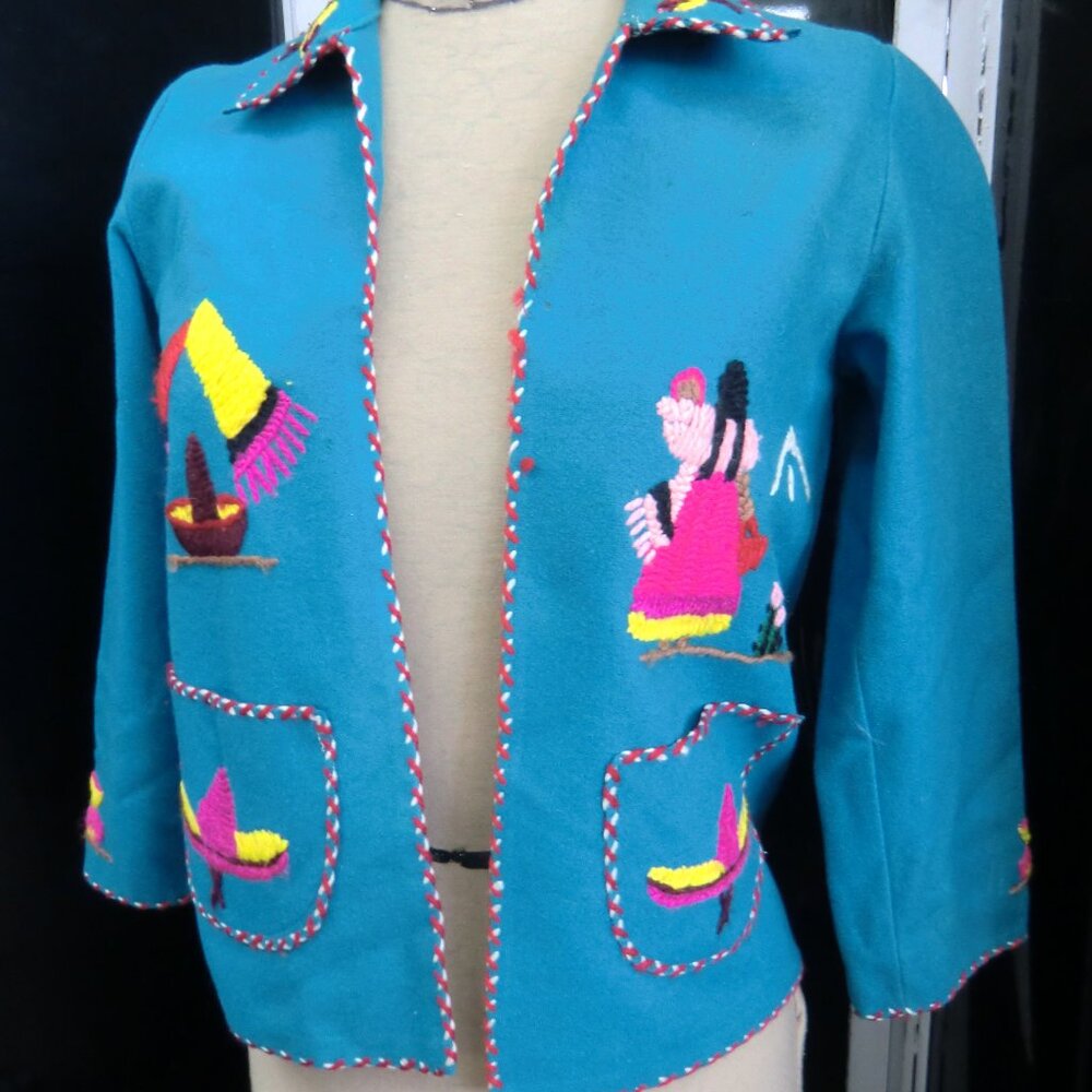 Vintage 1950 Child's Mexican Wool Embroidered Jacket